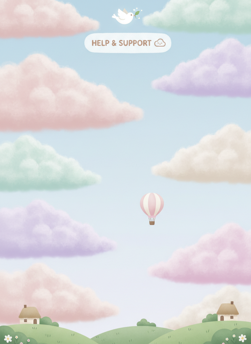 soft pastel clouds in a calm sky, minimal and peaceful aesthetic, suitable for an app support page with cottagecore vibes
